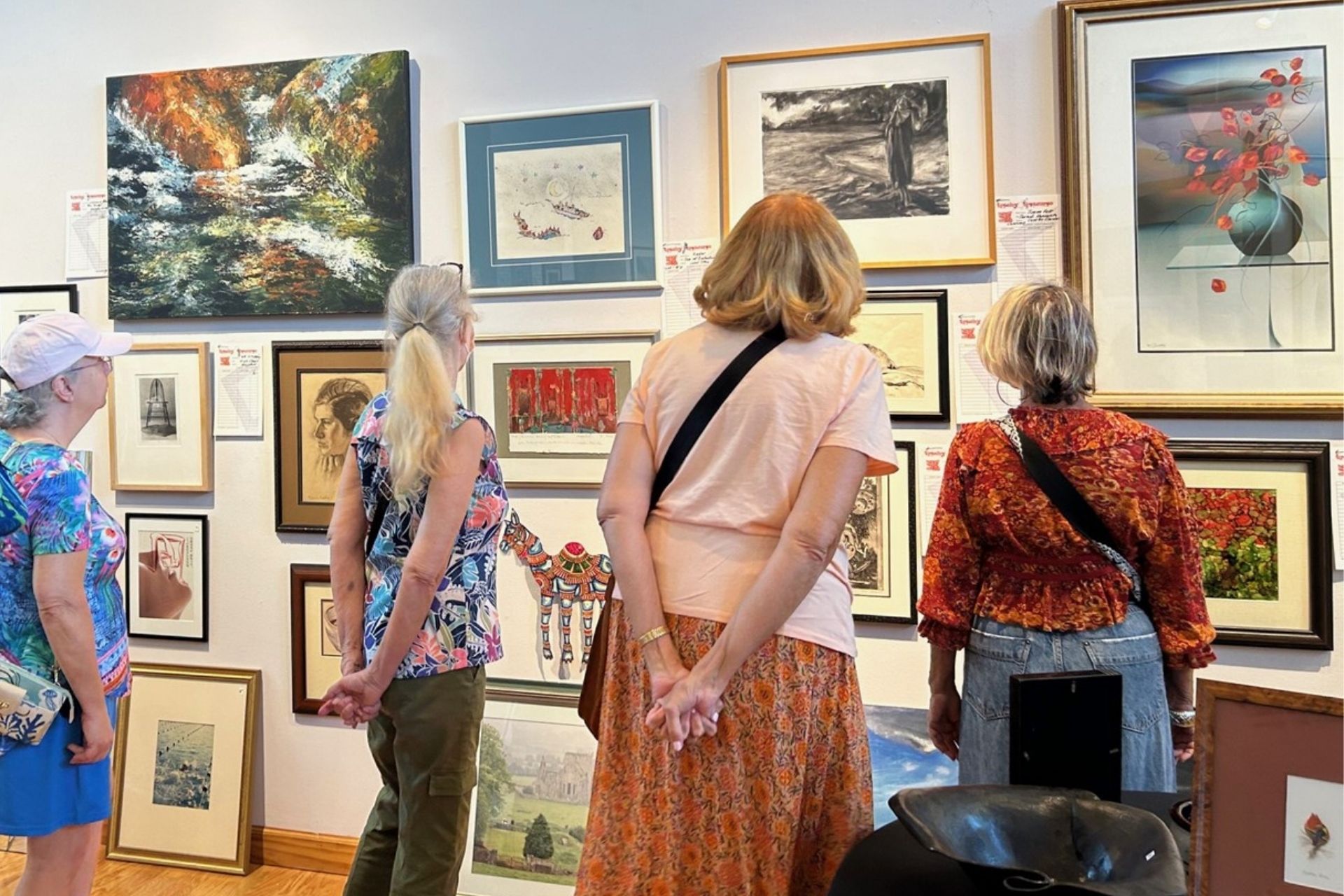 People viewing art exhibit